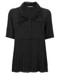 Черная шелковая блузка с украшением от Marco De Vincenzo