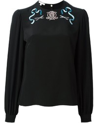 Черная шелковая блузка с украшением от Olympia Le-Tan