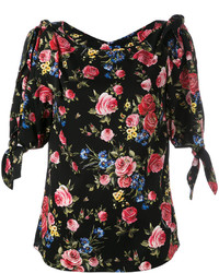 Черная шелковая блузка с цветочным принтом от Dolce & Gabbana