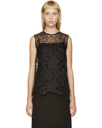 Черная шелковая блузка с цветочным принтом от Erdem