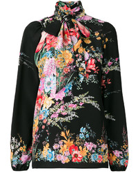 Черная шелковая блузка с цветочным принтом от No.21