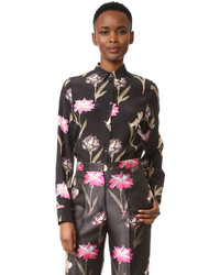Черная шелковая блузка с цветочным принтом от Rochas