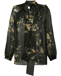 Черная шелковая блузка с цветочным принтом от Zimmermann
