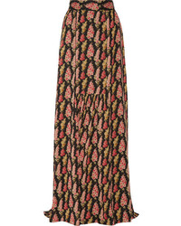 Черная шелковая длинная юбка с принтом