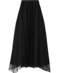Черная шелковая длинная юбка со складками