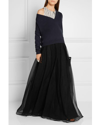 Черная шелковая длинная юбка со складками от Brunello Cucinelli