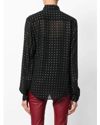 Женская черная шелковая классическая рубашка в горошек от Saint Laurent