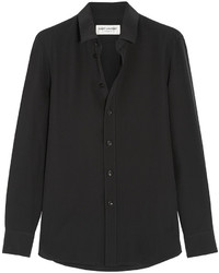 Женская черная шелковая классическая рубашка от Saint Laurent
