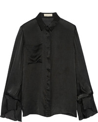 Женская черная шелковая классическая рубашка