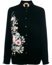 Женская черная шелковая рубашка с вышивкой от No.21
