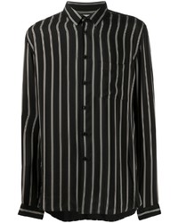 Мужская черная шелковая рубашка с длинным рукавом в вертикальную полоску от Saint Laurent