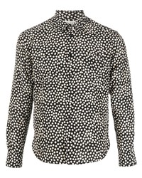 Мужская черная шелковая рубашка с длинным рукавом в горошек от Saint Laurent