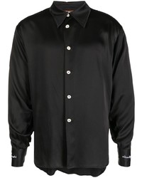Мужская черная шелковая рубашка с длинным рукавом в клетку от Late Checkout