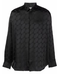 Мужская черная шелковая рубашка с длинным рукавом в клетку от Saint Laurent