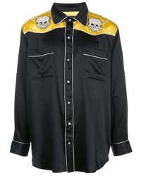 Мужская черная шелковая рубашка с длинным рукавом с вышивкой от Lost Daze