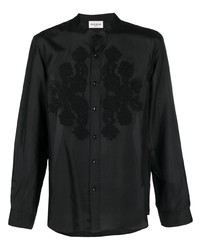 Мужская черная шелковая рубашка с длинным рукавом с вышивкой от P.A.R.O.S.H.