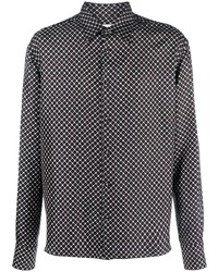 Мужская черная шелковая рубашка с длинным рукавом с геометрическим рисунком от Lanvin