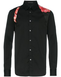 Мужская черная шелковая рубашка с длинным рукавом с принтом от Alexander McQueen