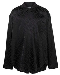 Мужская черная шелковая рубашка с длинным рукавом с принтом от Balenciaga