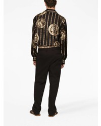 Мужская черная шелковая рубашка с длинным рукавом с принтом от Dolce & Gabbana