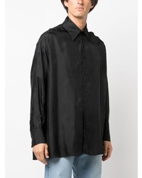 Мужская черная шелковая рубашка с длинным рукавом с принтом от MM6 MAISON MARGIELA