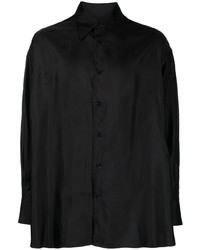 Мужская черная шелковая рубашка с длинным рукавом с принтом от MM6 MAISON MARGIELA