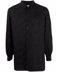 Мужская черная шелковая рубашка с длинным рукавом с принтом от Saint Laurent