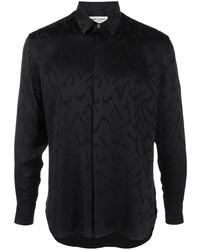 Мужская черная шелковая рубашка с длинным рукавом с принтом от Saint Laurent