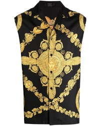 Мужская черная шелковая рубашка с длинным рукавом с принтом от Versace