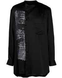 Мужская черная шелковая рубашка с длинным рукавом с принтом от Yohji Yamamoto