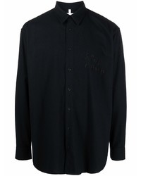 Черная шелковая рубашка с длинным рукавом с украшением