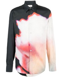 Мужская черная шелковая рубашка с длинным рукавом с цветочным принтом от Alexander McQueen