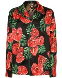 Мужская черная шелковая рубашка с длинным рукавом с цветочным принтом от Dolce & Gabbana