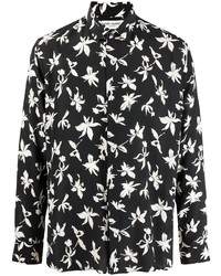 Мужская черная шелковая рубашка с длинным рукавом с цветочным принтом от Saint Laurent