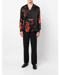 Мужская черная шелковая рубашка с длинным рукавом с цветочным принтом от Atu Body Couture