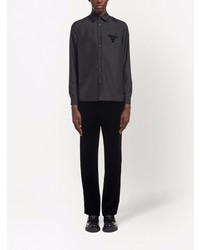Мужская черная шелковая рубашка с длинным рукавом от Prada