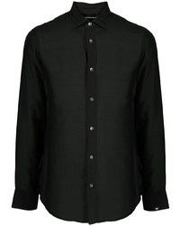 Мужская черная шелковая рубашка с длинным рукавом от Emporio Armani
