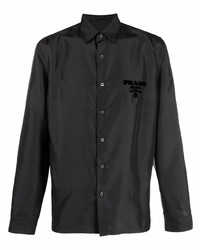 Мужская черная шелковая рубашка с длинным рукавом от Prada