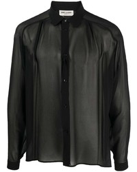 Мужская черная шелковая рубашка с длинным рукавом от Saint Laurent
