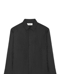 Мужская черная шелковая рубашка с длинным рукавом от Saint Laurent