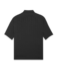 Мужская черная шелковая рубашка с коротким рукавом в вертикальную полоску от Saint Laurent