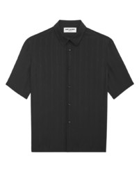 Мужская черная шелковая рубашка с коротким рукавом в вертикальную полоску от Saint Laurent