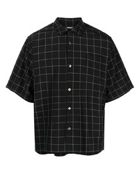 Мужская черная шелковая рубашка с коротким рукавом в клетку от Undercover
