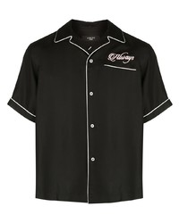 Черная шелковая рубашка с коротким рукавом с вышивкой