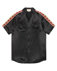 Мужская черная шелковая рубашка с коротким рукавом с вышивкой от Gucci