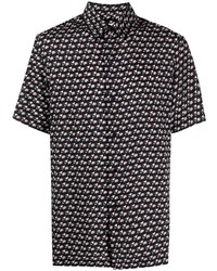 Черная шелковая рубашка с коротким рукавом с геометрическим рисунком