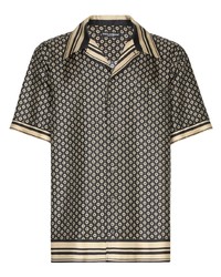 Мужская черная шелковая рубашка с коротким рукавом с геометрическим рисунком от Dolce & Gabbana