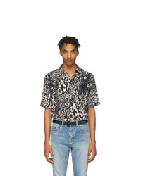 Мужская черная шелковая рубашка с коротким рукавом с леопардовым принтом от Saint Laurent