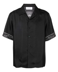 Мужская черная шелковая рубашка с коротким рукавом с "огурцами" от Philipp Plein