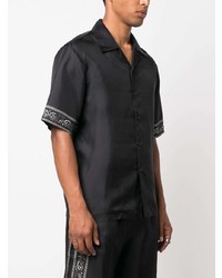Мужская черная шелковая рубашка с коротким рукавом с "огурцами" от Philipp Plein